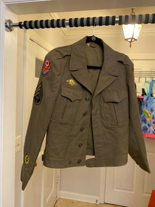 Vintage Ww2 Army Jacket Coat Sports Patches 36r Patch Short Waist