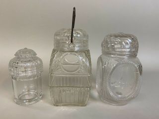 3 Antique Victorian Era Glass Jars Screw Top Lids Eapg Dakota