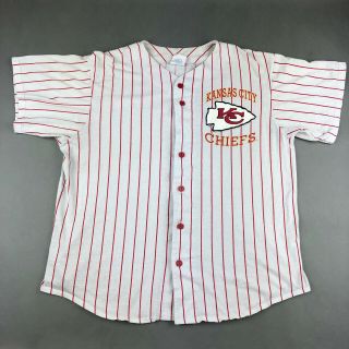 Vintage Kansas City Chiefs Baseball Style Jersey Size Xl White Red Pinstripe