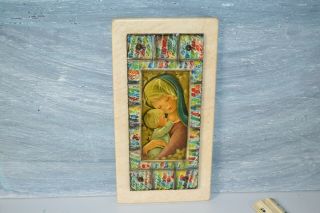 Vintage Virgin Mary And Baby Jesus Wall Hanging Plaque Picture 14 X 7 Handmade