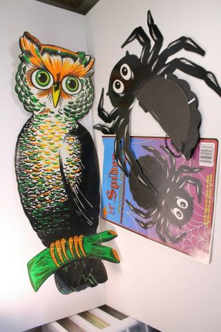 Vintage Beistle Diecut 22 " Owl 14 " Honeycomb Black Spider Cardboard Halloween