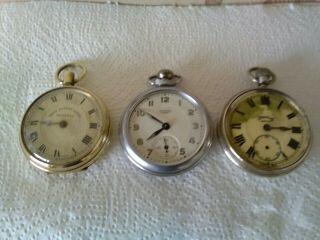 3 Vintage Hand Winding Pocket Watches.  For Spares/repair Only.