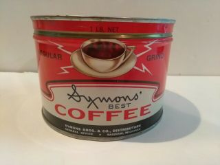Rare Vintage Keywind Coffee Tin Can Symon 