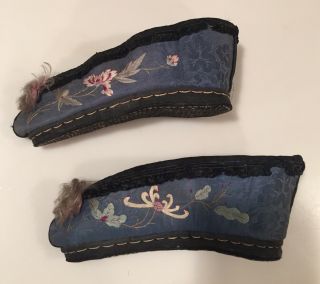 Antique 7” Chinese Qing Ladies Silk Embroidered Lotus Foot Binding Shoes