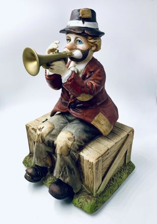 Vintage Melody In Motion Clown Willie The Hobo Music Box Waco Porcelain Animated