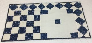 Vintage Patchwork Quilt Table Topper,  Runner,  Navy Blue & White,  Nine Patch