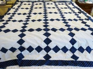 Vintage Blue White Quilt Top 81 X 69 Hand & Machine Pieced