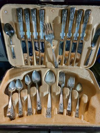 60 Piece Set Oneida Community Coronation Flatware With Footed Case - Incomplete