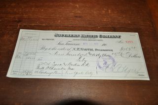 1907 Railroad Bank Check = Southern Pacific Company San Francisco Ca To Dl&w Rr