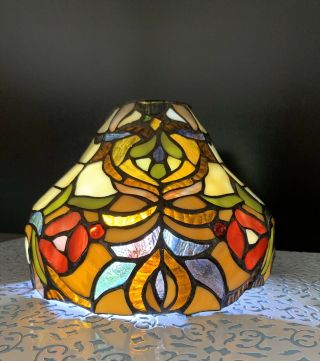 Vintage Spectrum Tiffany Style Lamp Shade Gorgeous Leaded Stain Glass