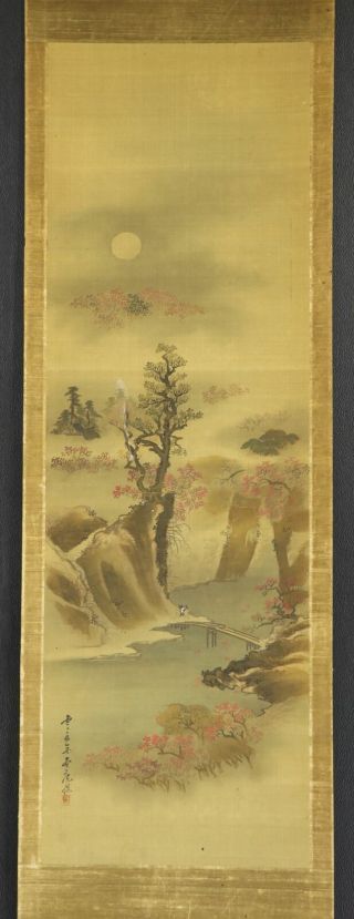 Japanese Hanging Scroll Art Painting Scenery Sansui Landscape E3247