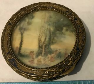 Vintage Compact Powder Puff Box With Mirror