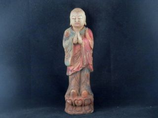 11.  6 Inches Wonderful Antique Chinese Old Wood Hand Carved Monk Statue M001