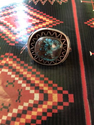 Vintage Modernist Native American Silver And Turquoise Ring