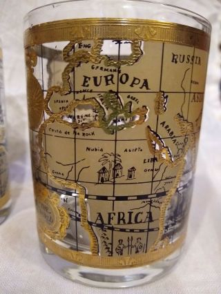 4 " 6oz Cora Cera Old World Map Nautical Glass.  Gold Mid - Century Vintage Set Of 5