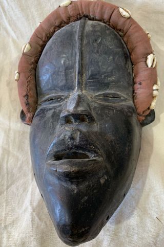 Antique African ART Wood Carved MASK With cowrie Beads 10 X 6 X 4 “ 3