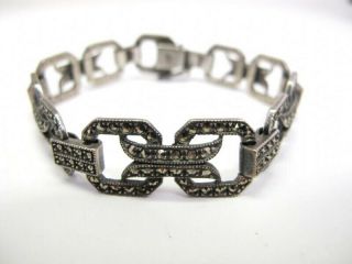 Vintage Judith Jack 925 Sterling Silver Real Marcasite Gemstone Link Bracelet