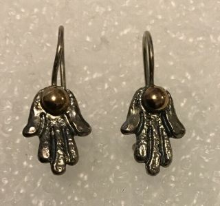 Vintage Sterling Silver And 14k Gold Earings.  2 Grams.  Signed,  B”