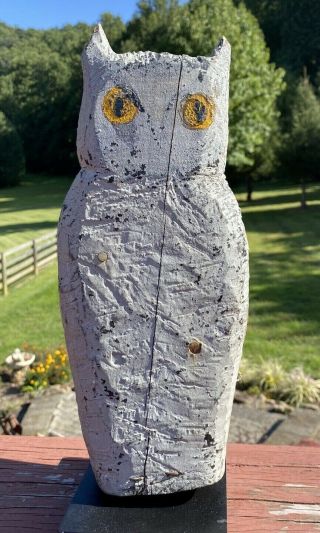 Great Surface Antique Hand Carved Folk Art Wood Primitive Owl Decoy