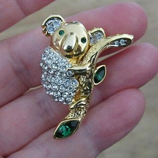 Vintage Signed A&s Jewellery Attwood & Sawyer 3d Crystal Koala Bear Brooch Pin