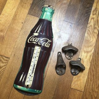 Vintage (3) Coca - Cola Bottle Opener - Starr " X " And Robertson Thermometer