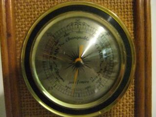 Vintage Mid Century Modern Wall Thermometer Barometer Weather Station Wood Brass 2