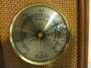 Vintage Mid Century Modern Wall Thermometer Barometer Weather Station Wood Brass 3