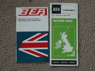 2 X Bea British European Airways Airline Timetable 1961 & 1970/1 Domestic & Int.