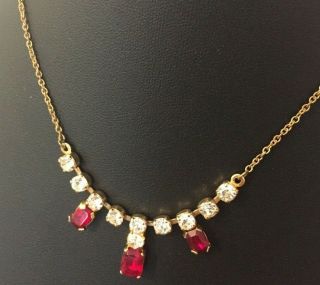 Vintage Red Clear Sparkly Rhinestones Necklace Costume Jewellery Art Deco Style