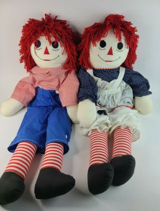 Raggedy Ann & Andy Plush Stuffed Dolls 3 Ft Tall Handmade Vintage " I Love You "