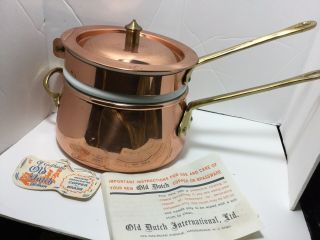 Vintage Odi Old Dutch Portugal Copper And Brass Double Boiler Pan Ceramic Insert