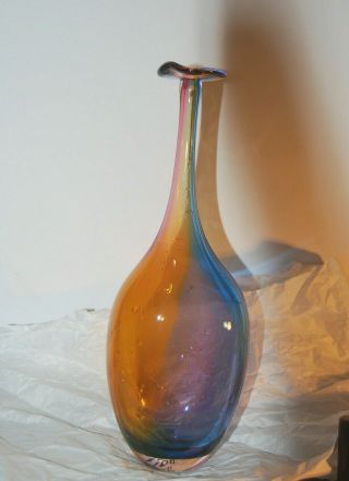 Vintage Signed Kosta Boda " Fidji " Glass Bud Vase By Kjell Engman 11.  4 " Tall Mcm