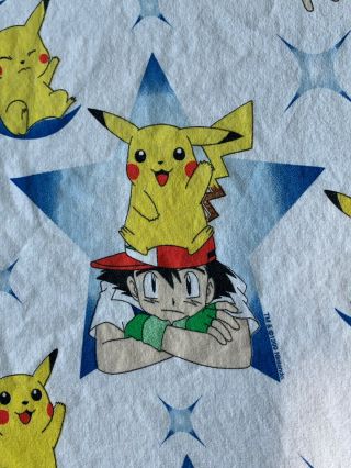 Vintage 1999 Pokemon Characters Twin Size Fitted Flannel Sheet Euc