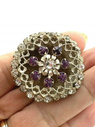 Antique Hatpin Flower Center Amethyst&clear Rhinestones.  Long Collectible Lady
