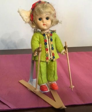 Vintage 1955 Vogue Ginny Doll Outfit 49 “fun Time Series” With Skis & Poles