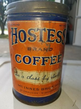 Vintage Hostess Coffee Can Metal Tin One Pound Mcinnes Milwaukee