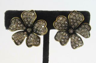 Vintage Heidi Daus Flower Form Swarovski Crystal Earrings Clip On