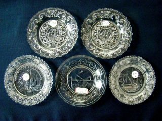Antique Flint Glass Cup Plate Group Of 5 Lee Rose 610b 610c 619 631 636; Lacy