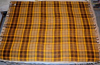 Vtg Faribo Wool Blanket Tartan Plaid Fluff - Loomed Orig.  Bag Nm Gold Brown