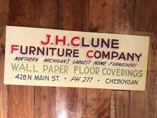 Vtg Antique Hand - Painted Furniture Wallpaper Co.  Store Business Sign Cheboygan,