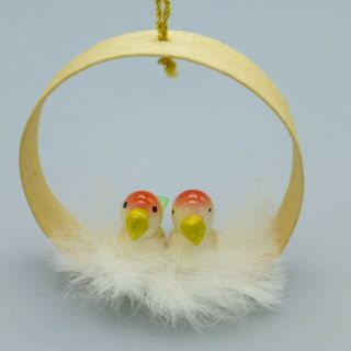 Vintage Erzgebirge Shaved Wood Ring Christmas Ornament Birds Nest Small 1.  75 "