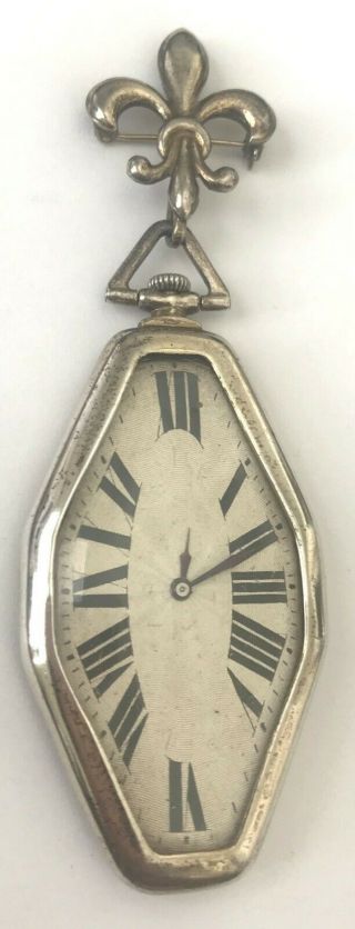 Vintage Unsigned 0.  935 Sterling Silver Brooch Watch