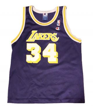Vintage Lakers Shaquille Oneal Champion Jersey Kids Size Large 14 - 16 Purple