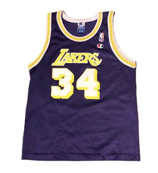 Vintage Lakers Shaquille Oneal Champion Jersey Kids size Large 14 - 16 Purple 3