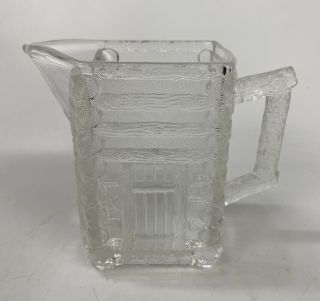 Unique Vintage Log Cabin Maple Syrup/creamer Clear Glass Pitcher 4 5/8 " Tall