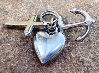 Vintage Charm Sterling Heart Pendant Cross Anchor 925 Silver Hope Faith Charity