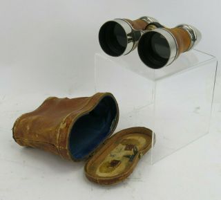 Antique Chevalier Paris Binoculars/ Opera Glasses With Leather Carry Case