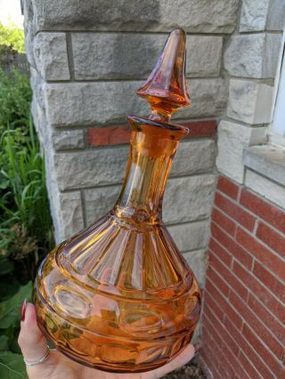 Vintage Carnival Glass Decanter With Stopper Amber Unknown Maker