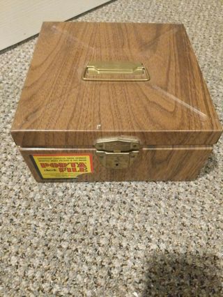 Vintage Porta - File Check File Metal Storage Box With Key Woodgrain Look