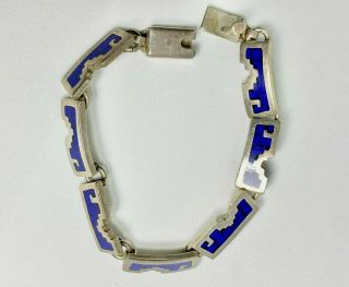 Vintage Mexico 925 Sterling Silver Blue Lapis Lazuli Link Bracelet 30.  60 Grams